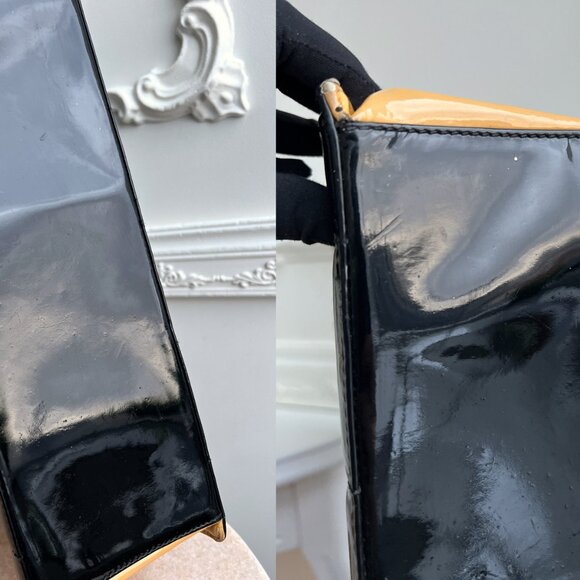 Authentic Chanel Parent Beige Black Leather Quilted Large Shoulder Bag B0796 - Picture 7 of 16